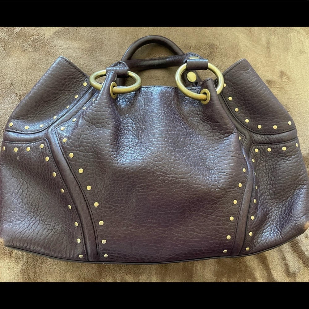 Kenneth Cole Purple Thick
Pebble Leather Studs Satchel Handbag
Purse PRE-OWNED